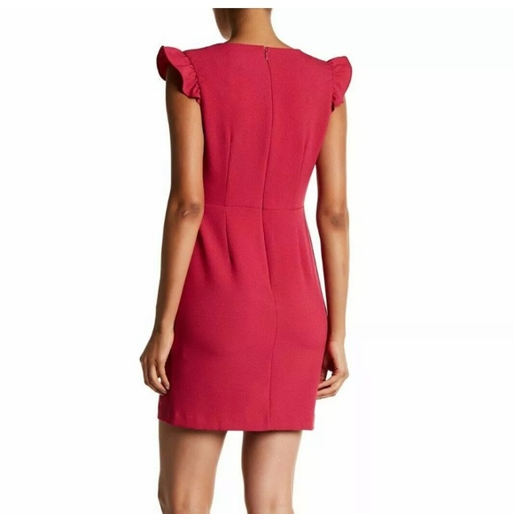 Nicole Miller Sheath Dress NWTSize 4 Pink Ruffle Sleeve V-Neck Stretch Crepe - Picture 2 of 12